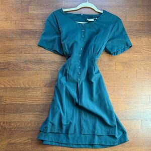 Vintage Teal Button-Front Midi Dress